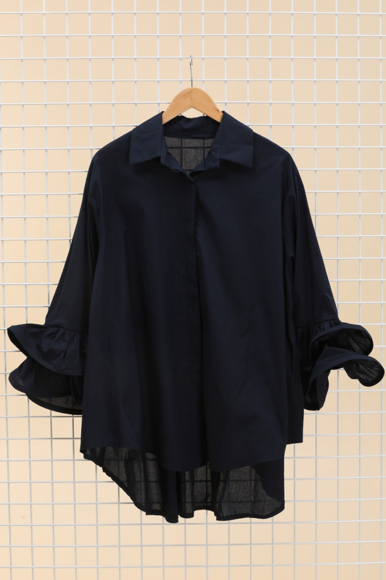 Plus Size Poplin cotton shirt with puffed sleeves