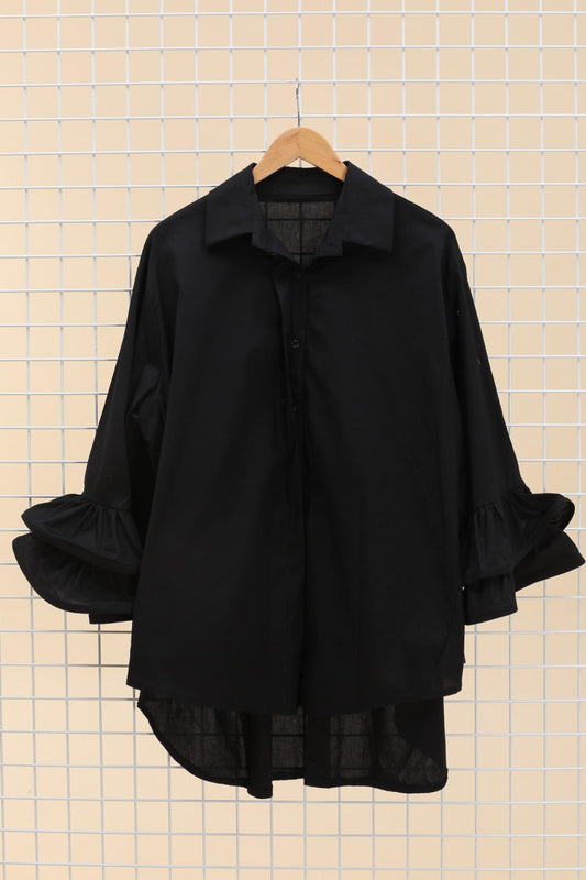Plus Size Poplin cotton shirt with puffed sleeves