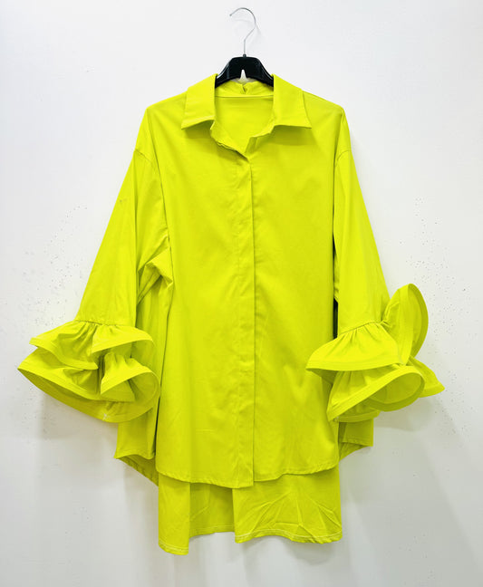 Plus Size Poplin cotton shirt with puffed sleeves