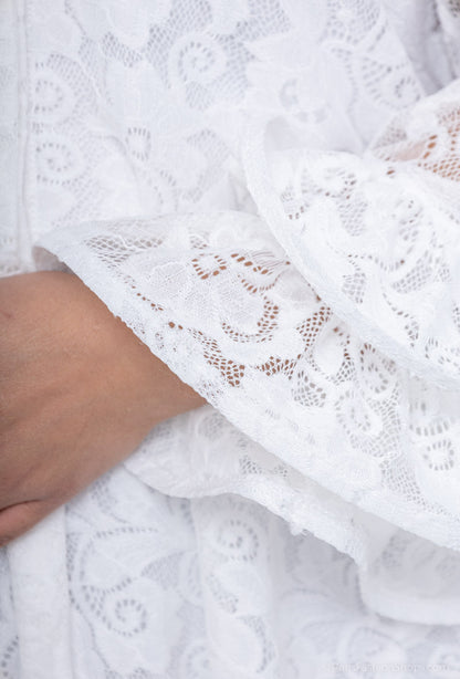 Plus Size Spetsblus med puffärmar