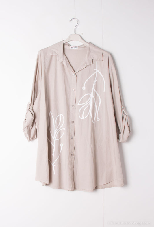 Plus Size Cotton shirt with abstract tulip line drawing