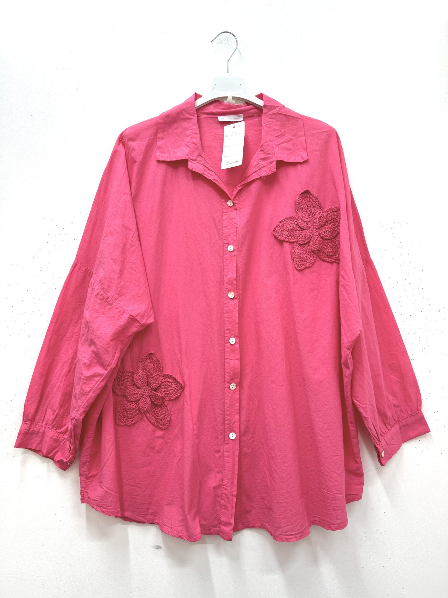 Plus Size Cotton blouse/shirt with two big embroidered flowers