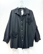 Plus Size Cotton blouse/shirt with two big embroidered flowers