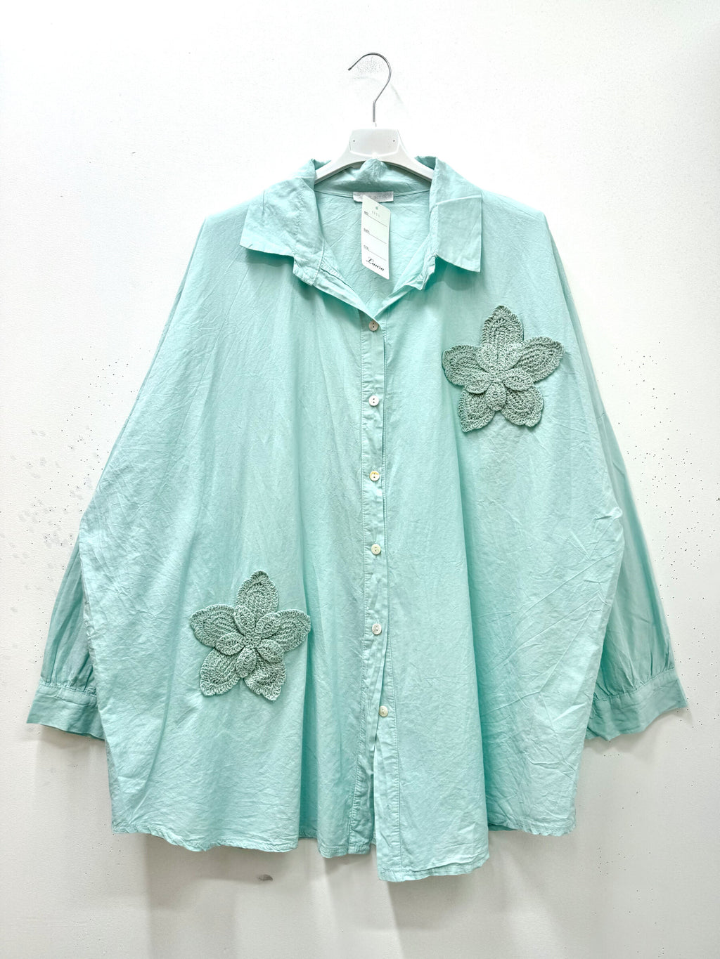 Plus Size Bomullsblus med Broderade Blommor