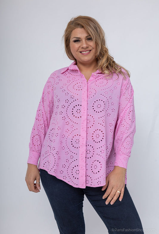 Plus Size Cotton shirt in full english embroidery