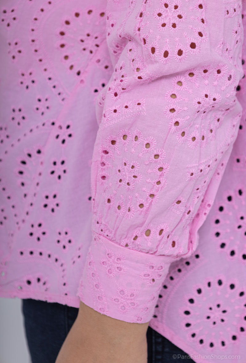 Plus Size Bomullsskjorta med Engelsk Broderi