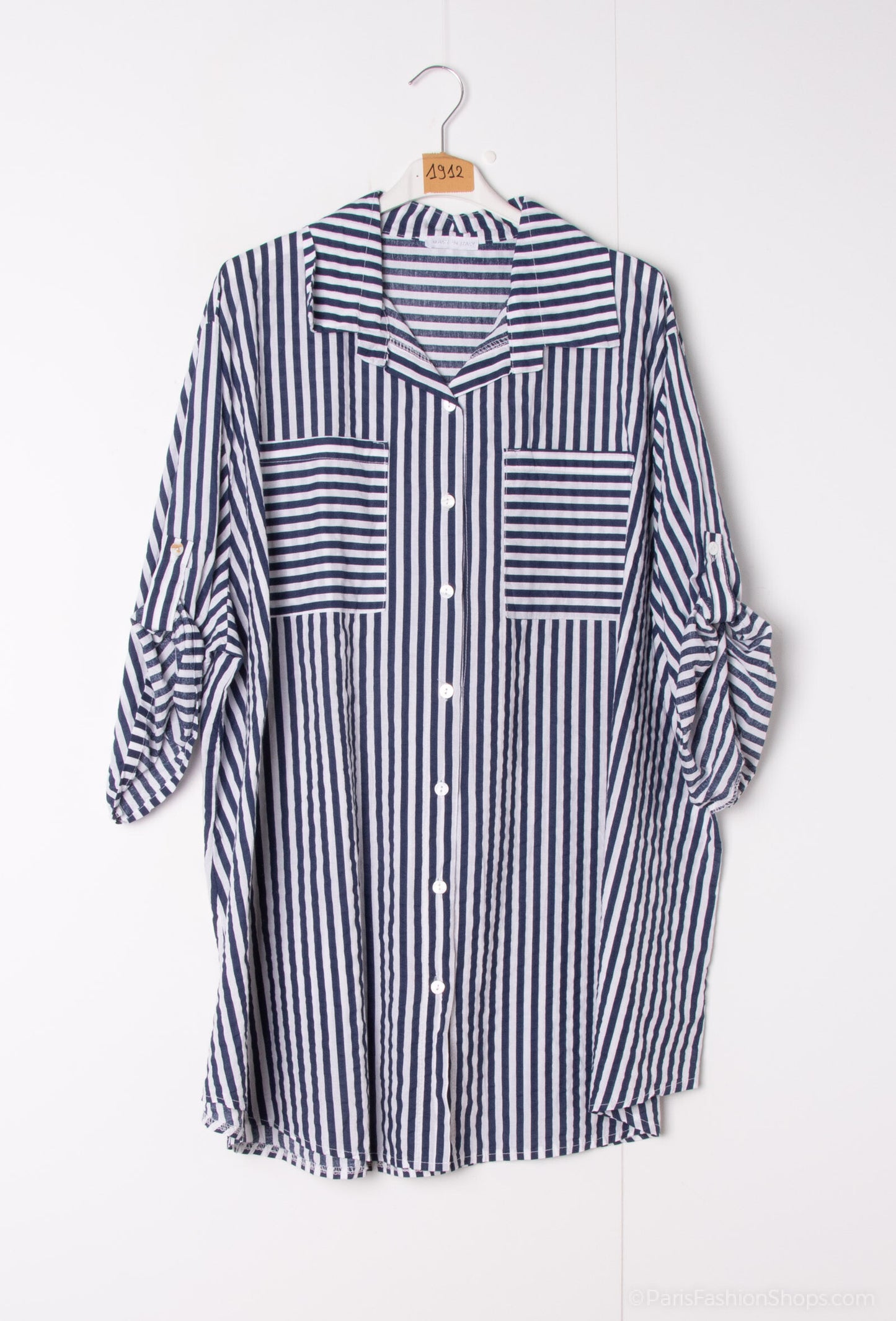 Plus Size Short slevees striped cotton shirt