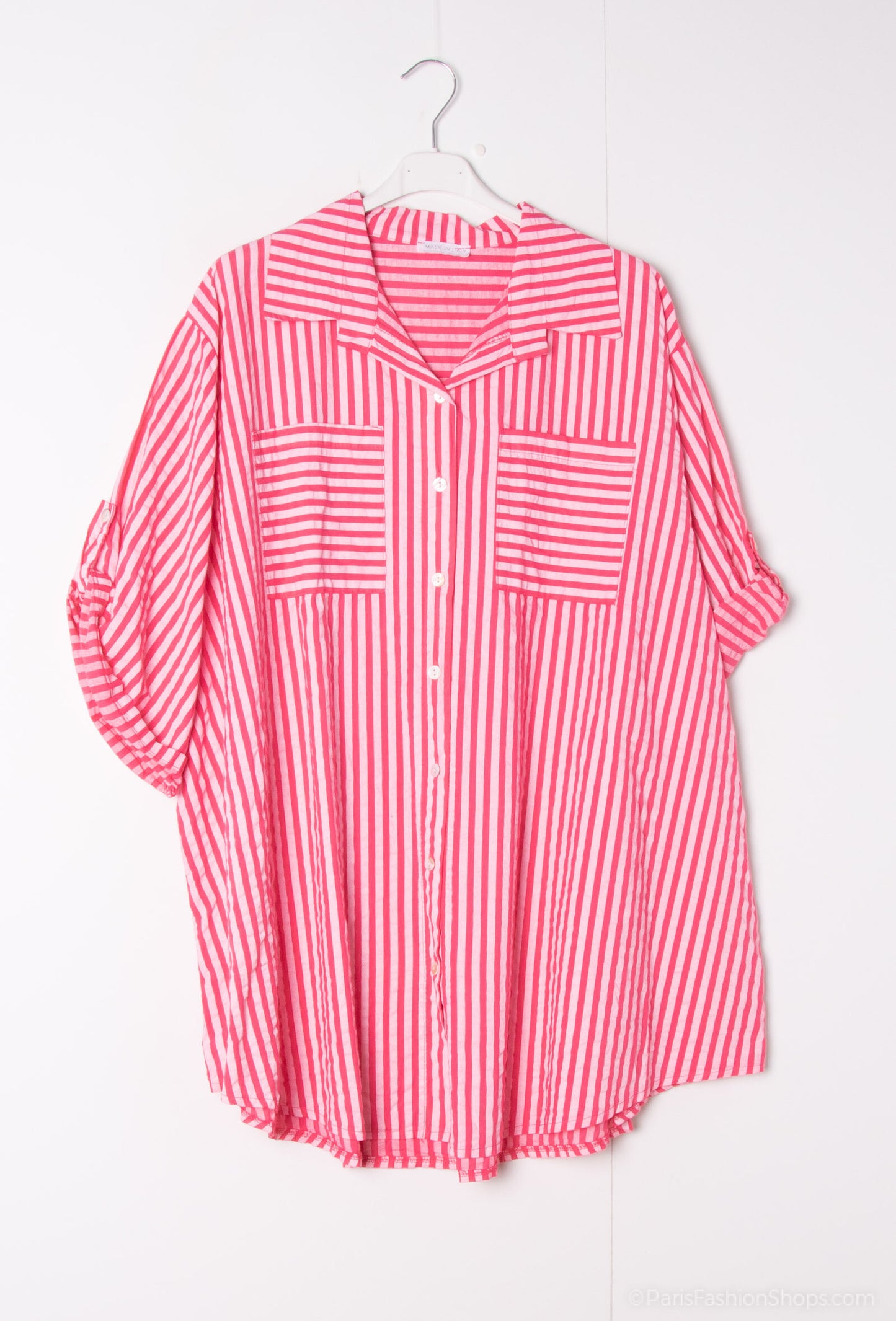 Plus Size Short slevees striped cotton shirt
