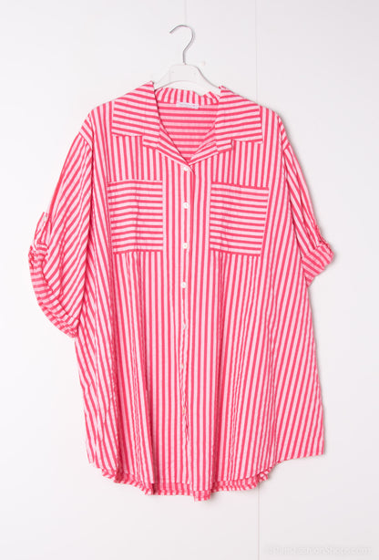 Plus Size Short slevees striped cotton shirt