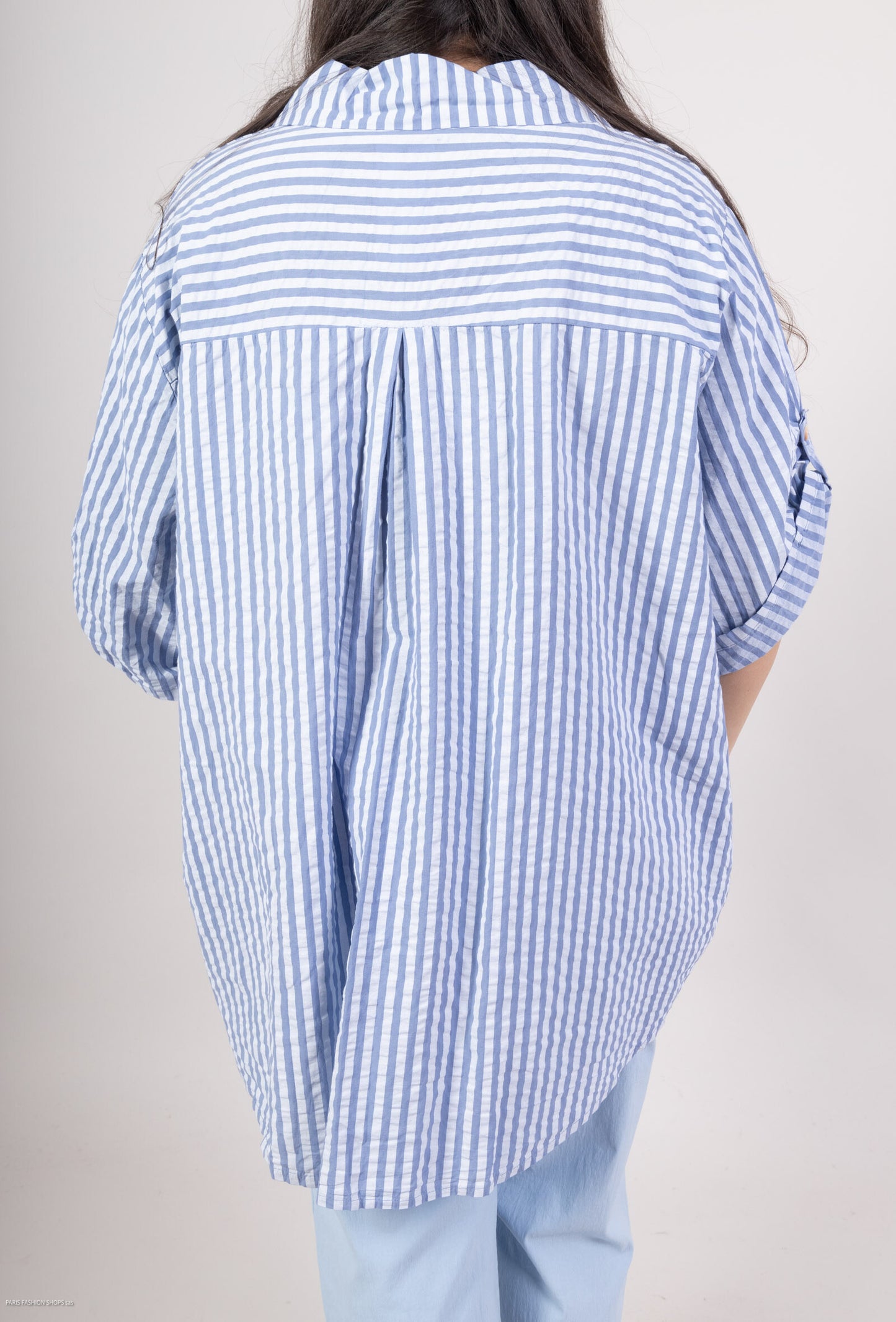 Plus Size Kortärmad Randig Bomullskjorta