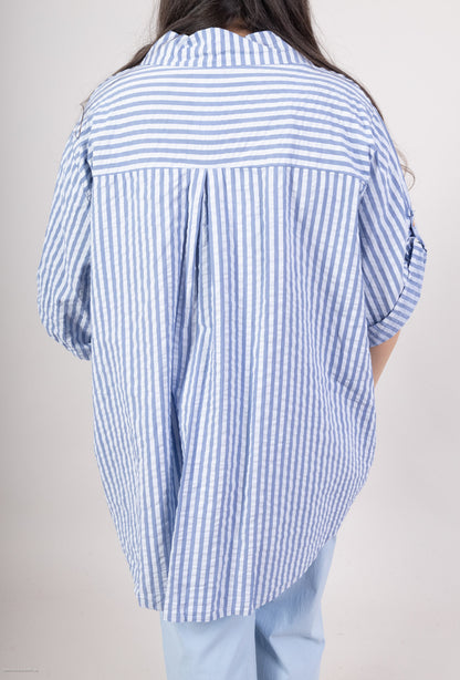 Plus Size Kortärmad Randig Bomullskjorta