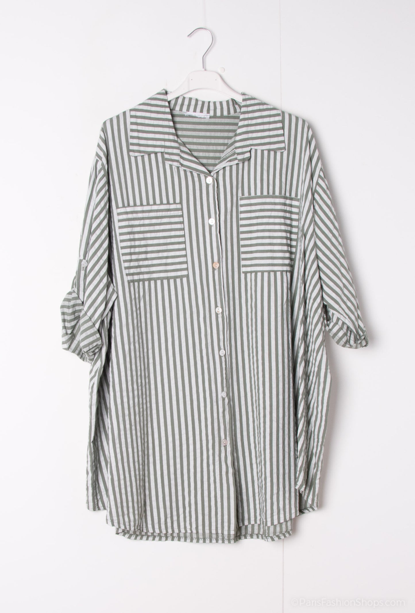 Plus Size Short slevees striped cotton shirt