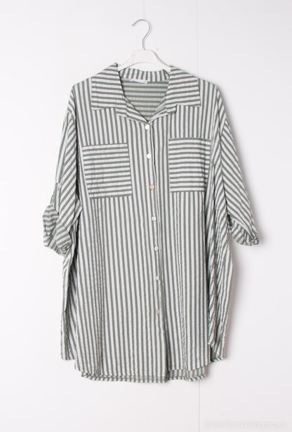 Plus Size Short slevees striped cotton shirt