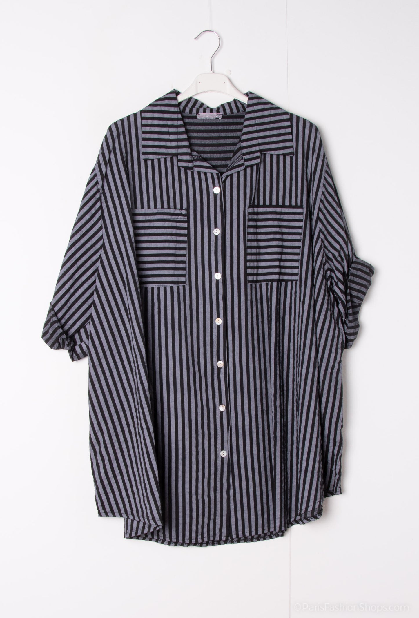 Plus Size Short slevees striped cotton shirt