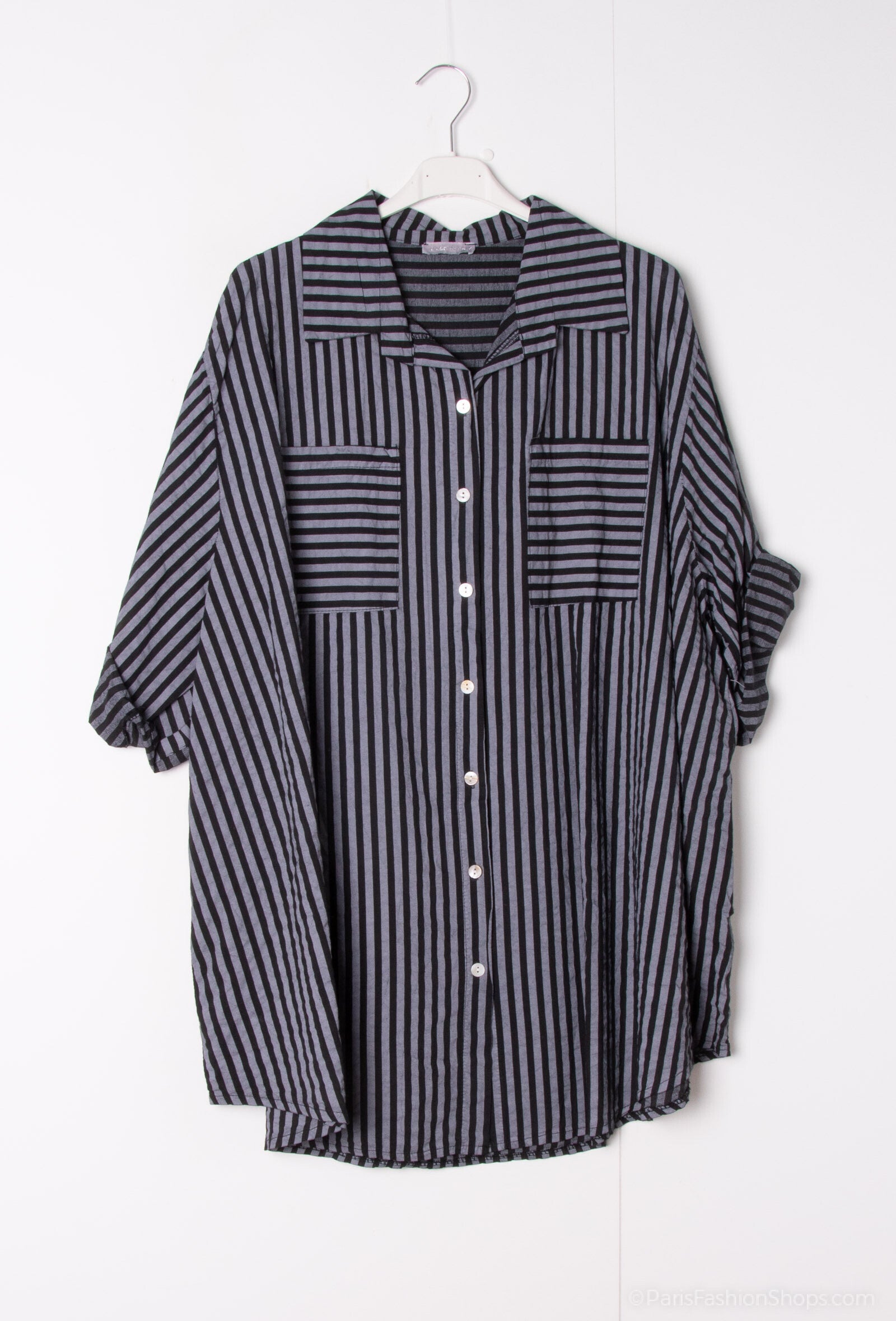 Plus Size Short slevees striped cotton shirt