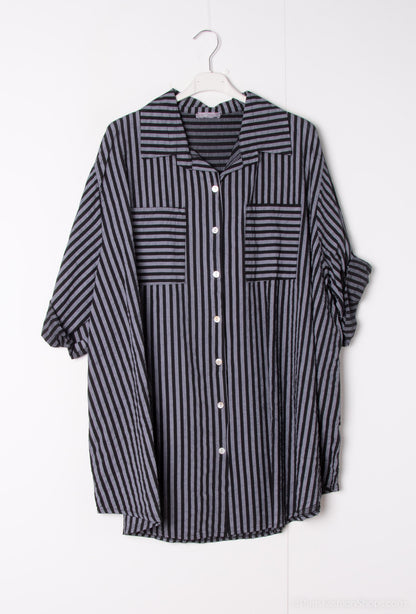 Plus Size Short slevees striped cotton shirt
