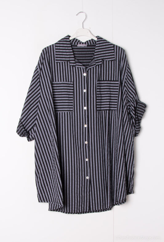Plus Size Short slevees striped cotton shirt