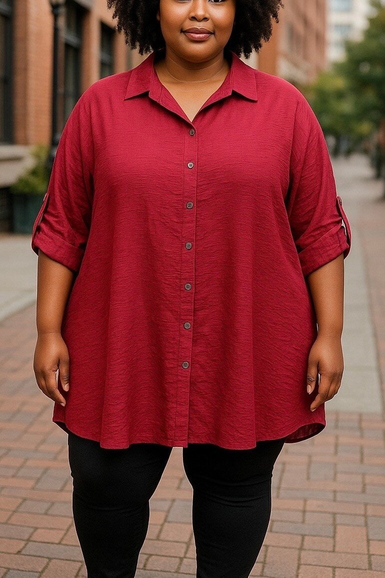 Viscose Crepe Skjorta i Plus Size