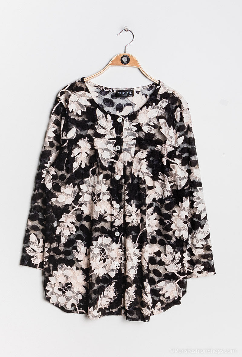 Blommig Plus Size Spets Topp