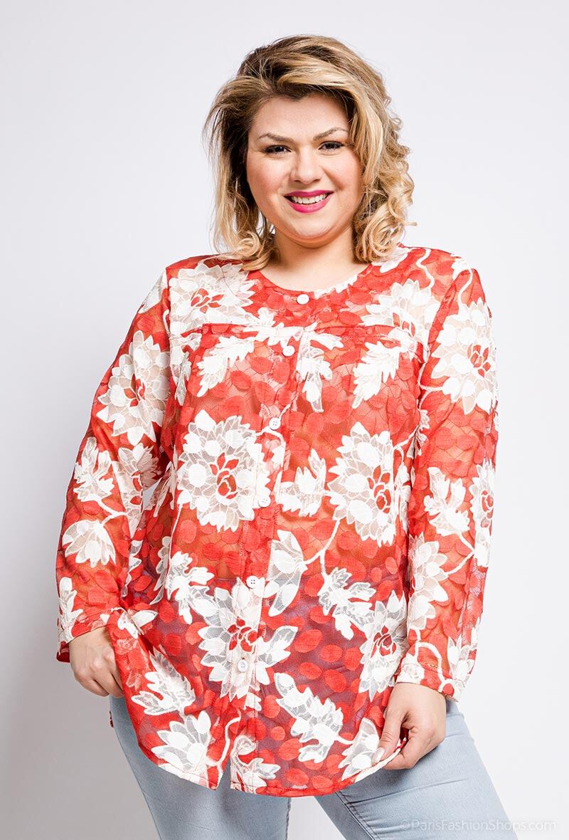 Blommig Plus Size Spets Topp