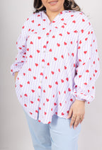 Plus Size Printed stripes & hearts cotton gauze shirt