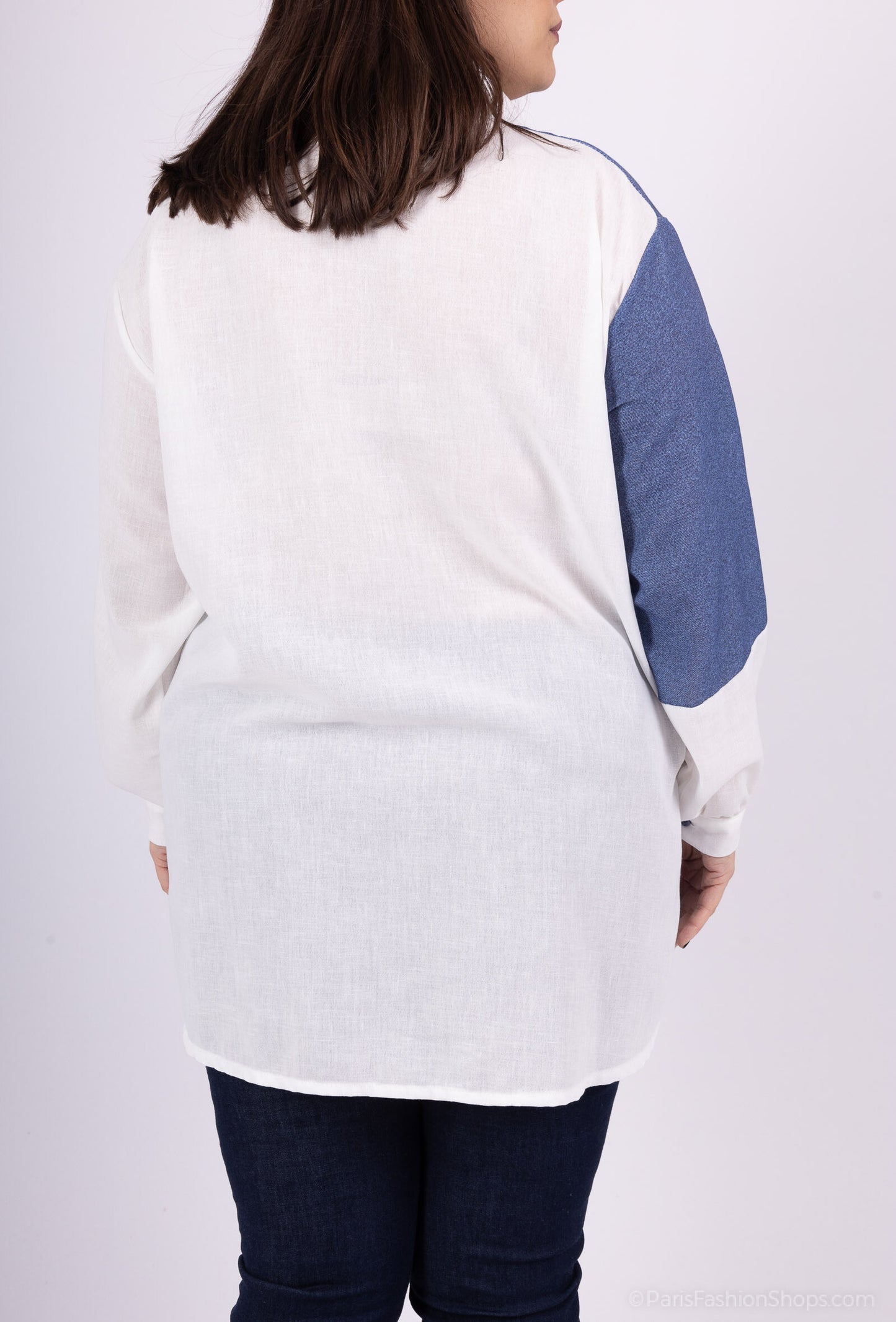 Plus Size Tvåfärgad Skjorta i Blandad Bomull