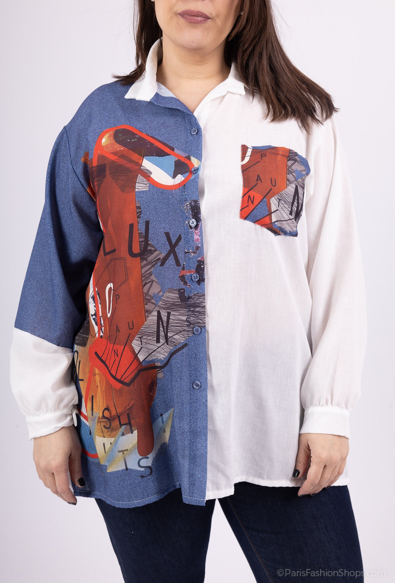 Plus Size Two-tone shirt in mixed cotton