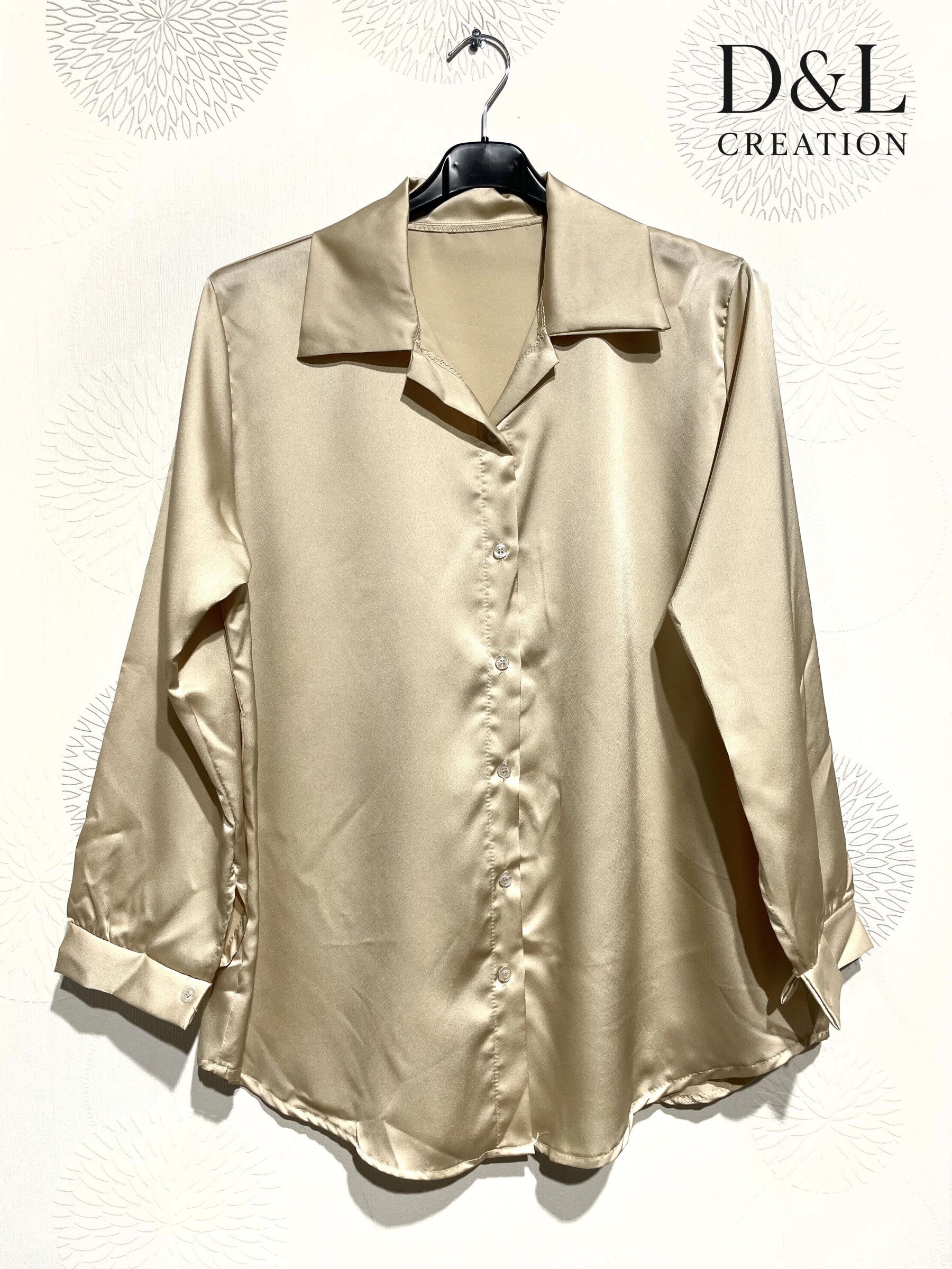 Solid Satin Skjorta i Plus Size