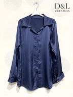 Solid Satin Skjorta i Plus Size