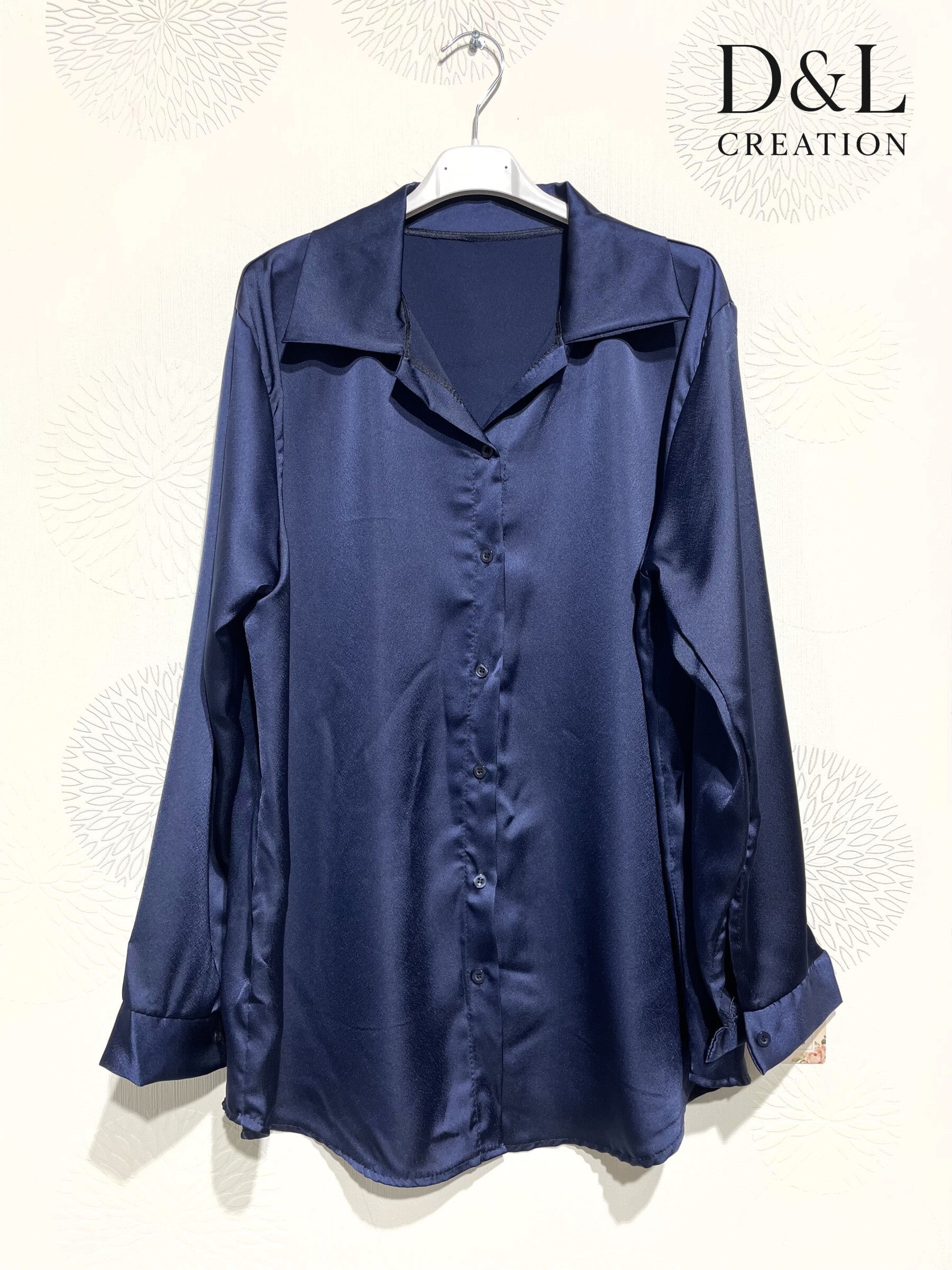 Solid Satin Skjorta i Plus Size