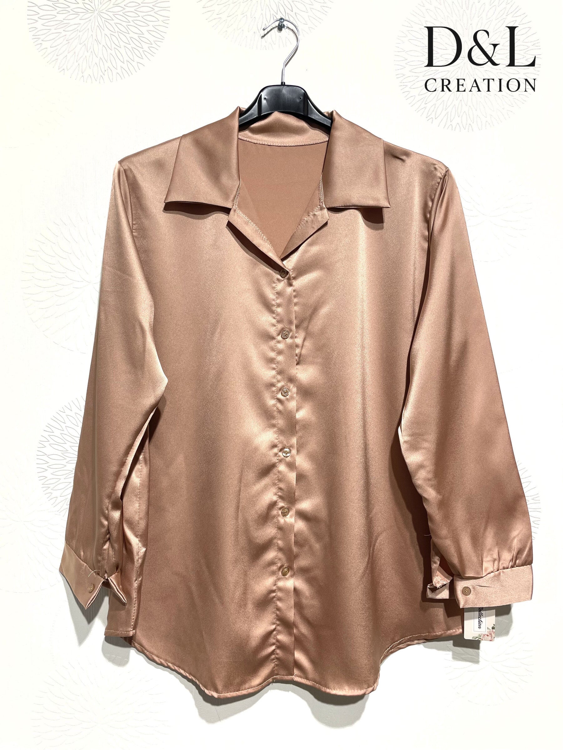 Solid Satin Skjorta i Plus Size