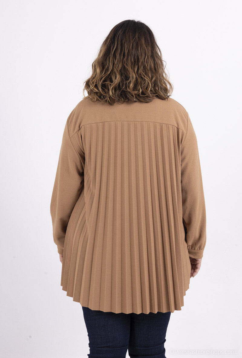 Plus Size Scuba Crepe Shirt with Pleated Back