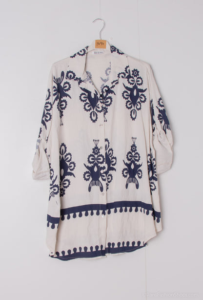Plus Size Printed viscose crepe shirt.