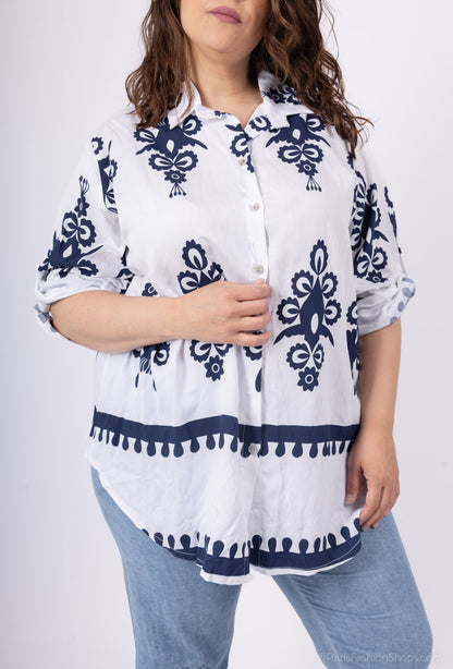 Plus Size Printed viscose crepe shirt.