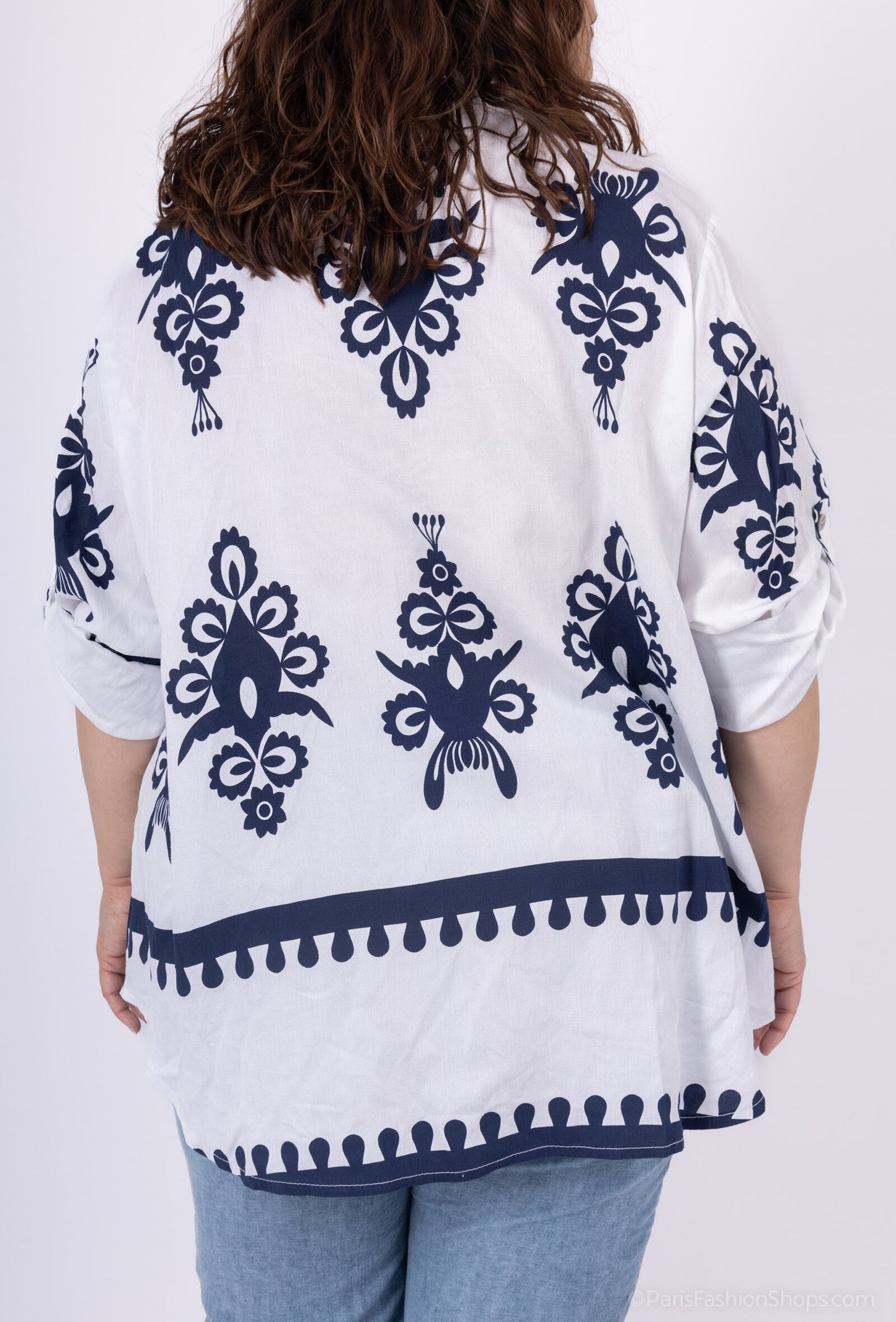 Plus Size Tryckt Viskos Crepe Skjorta