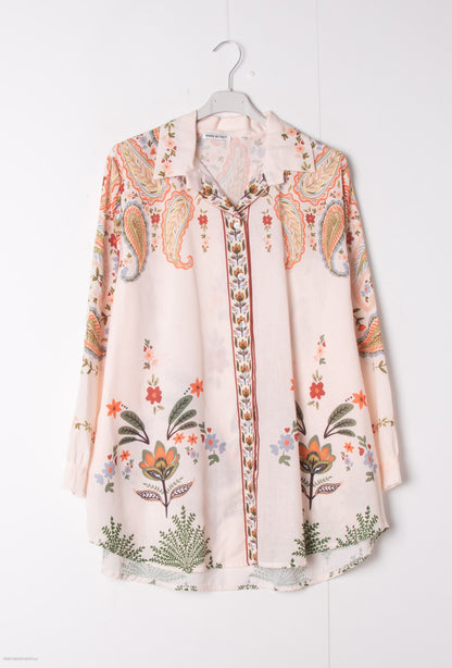 Plus Size Mixed cotton white shirt with various prints