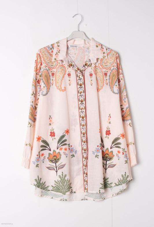 Plus Size Mixed cotton white shirt with various prints