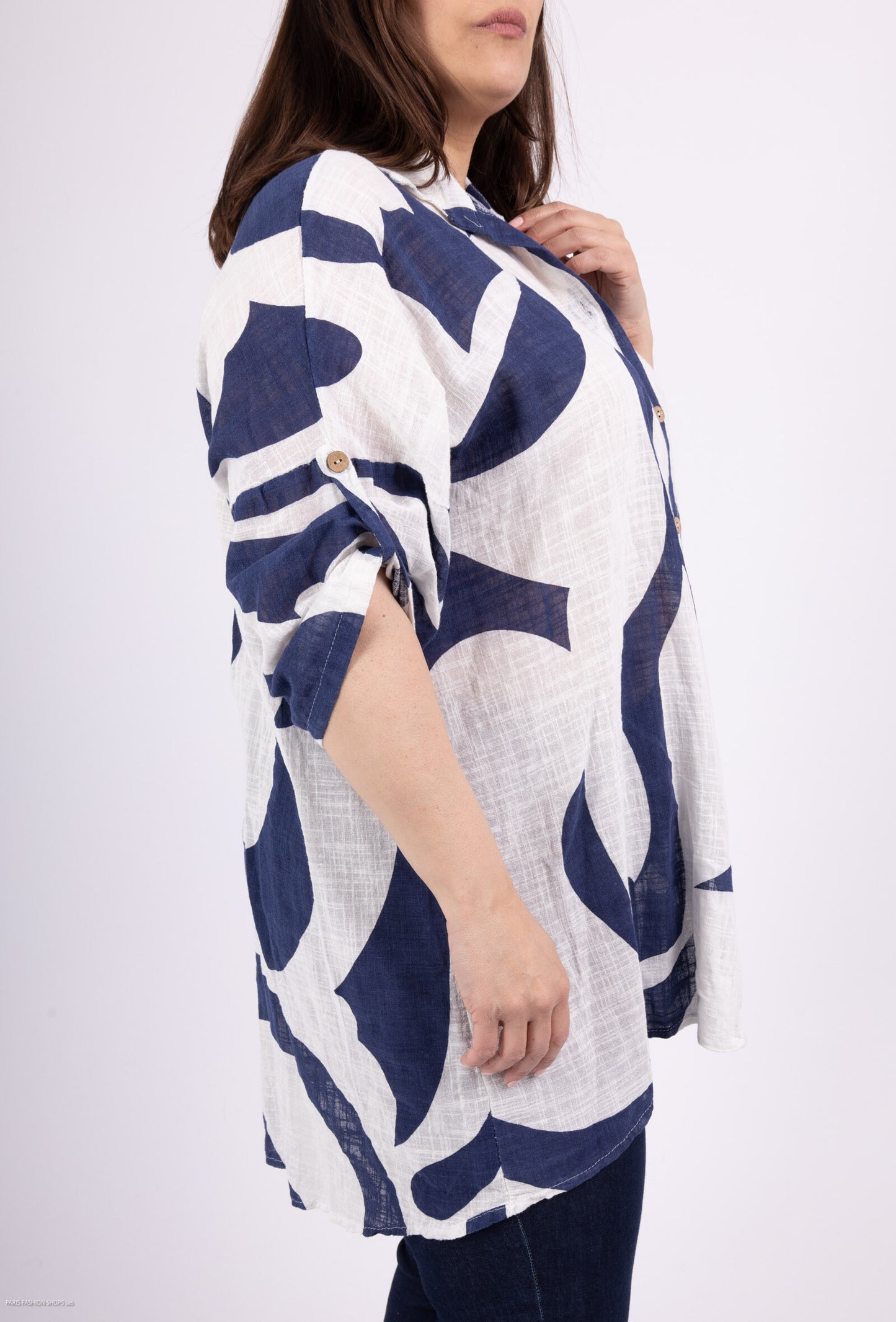 Plus Size Lätt Bomullsmönstrad Skjorta