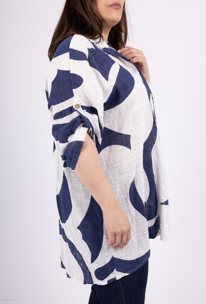 Plus Size Lätt Bomullsmönstrad Skjorta