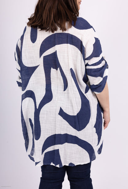 Plus Size Lätt Bomullsmönstrad Skjorta