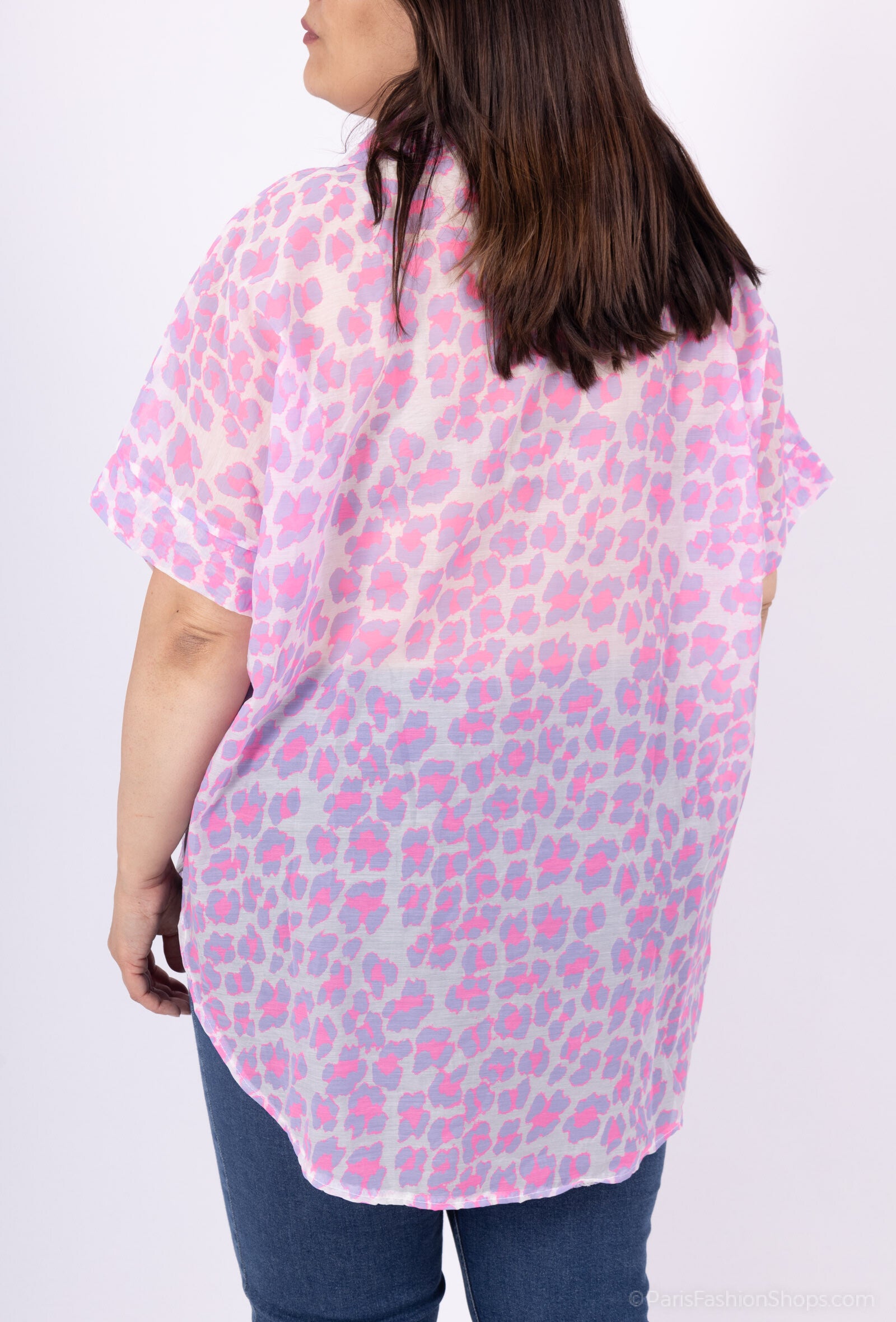 Plus Size Leopard Print Cotton Veil Shirt