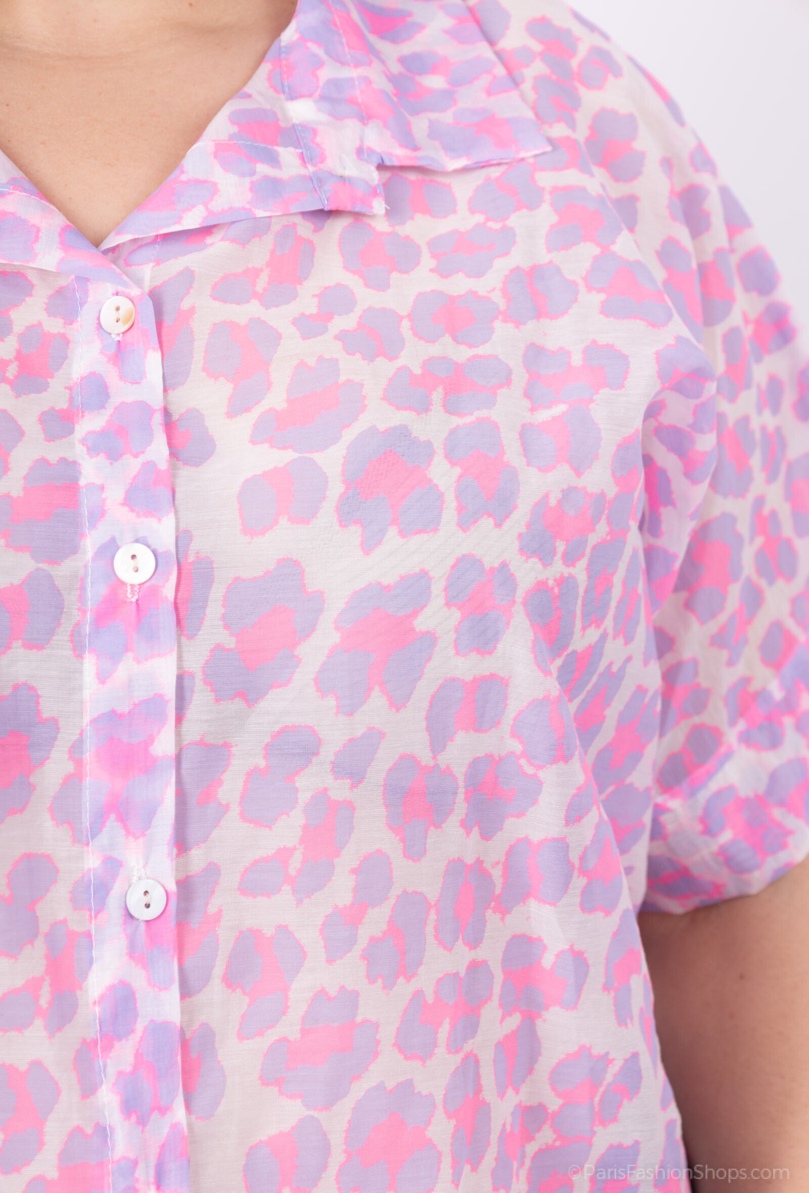 Plus Size Leopard Print Cotton Veil Shirt