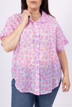 Plus Size Leopard print cotton veil shirt