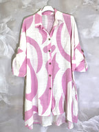 Plus Size Long -sized Linst buttoned shirt cotton effect linen effect