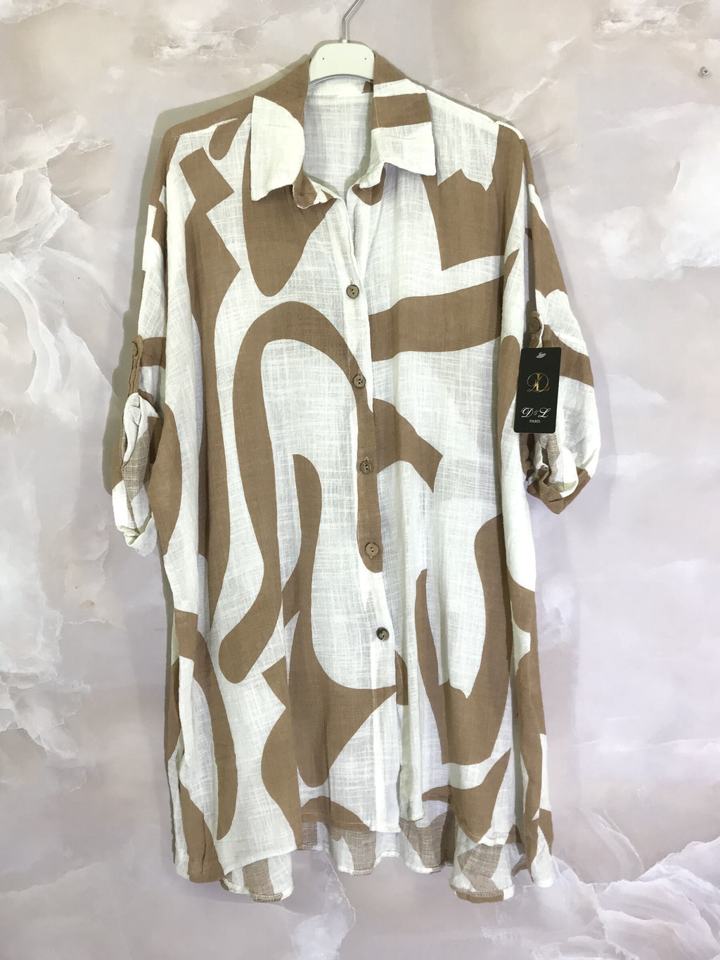 Plus Size Long -sized Linst buttoned shirt cotton effect linen effect