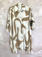 Plus Size Long -sized Linst buttoned shirt cotton effect linen effect