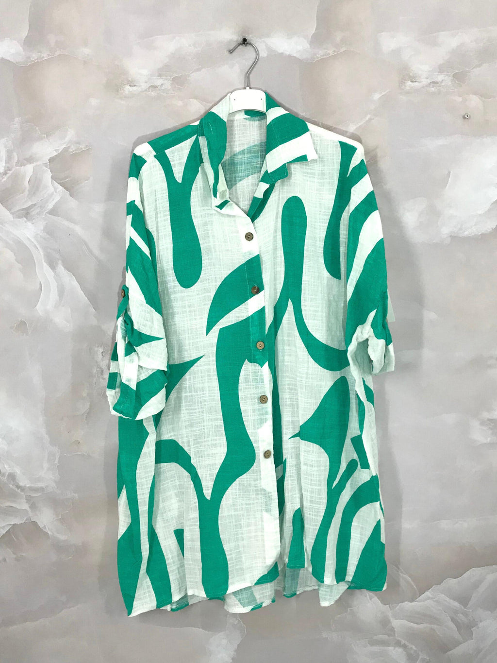 Långstor Linst Buttoned Shirt i Stor Storlek med Linneffekt