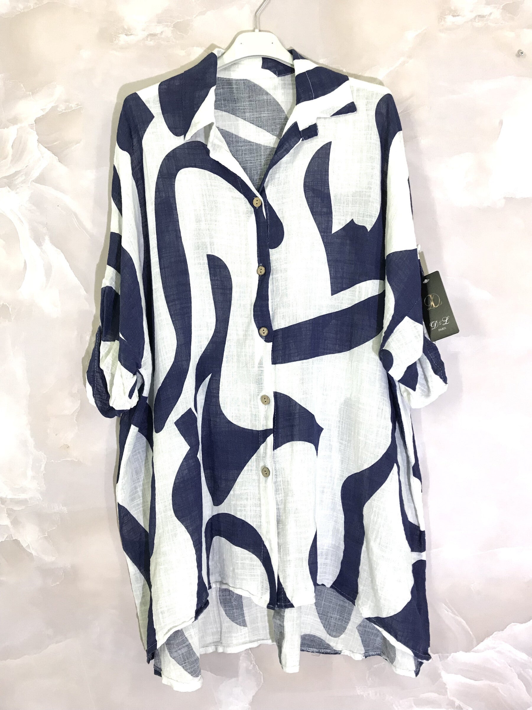 Plus Size Long -sized Linst buttoned shirt cotton effect linen effect