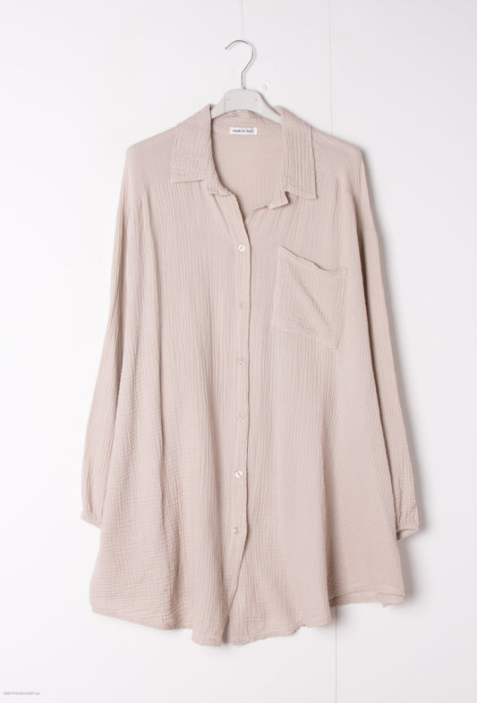 Plus Size Cotton gauze long shirt