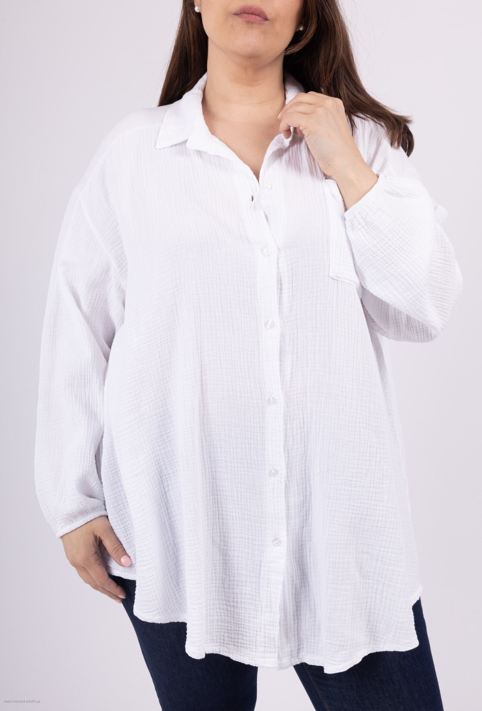 Plus Size Cotton gauze long shirt